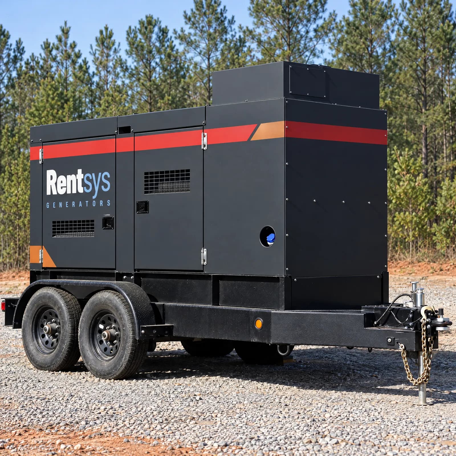 Rentsys towable generator on a tandem-axle trailer